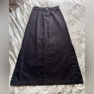 Vintage Calvin Klein Black Red Pinstripe Denim Maxi Skirt XS Goth Vamp Dark Age